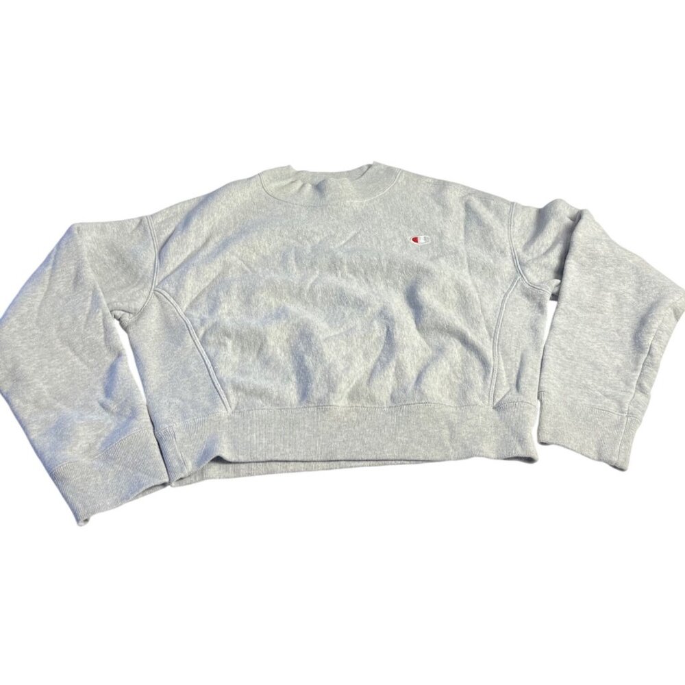 Champion Women’s Medium Reverse Weave Crewneck Sweatshirt Gray Cotton Blend logo